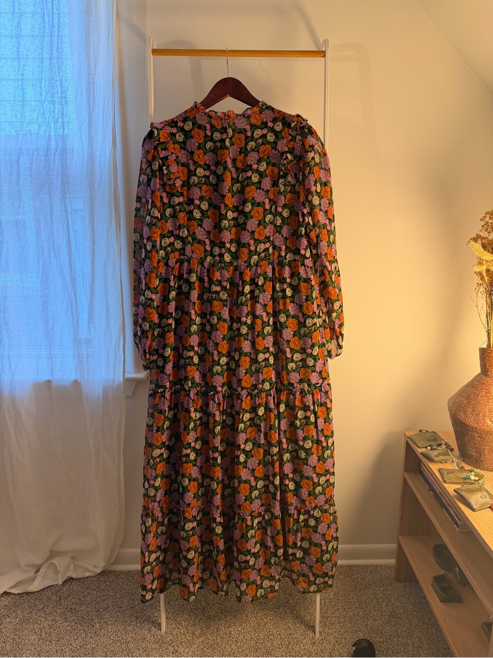 Mango Black Floral Smocked Yoke Maxi Dress - Picture 4 of 8